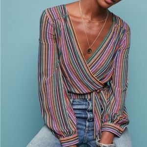 Anthropologie Maeve Lisa Striped Tie Front Blouse